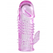 Розовая  гелевая насадка с клиторальным отростком - 13,5 см. - Toyfa Basic - в Саратове купить с доставкой