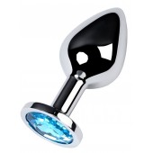 Серебристая конусовидная анальная пробка с голубым кристаллом - 8 см. - ToyFa - купить с доставкой в Саратове