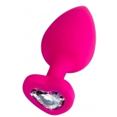 Розовая анальная втулка Diamond Heart с прозрачным кристаллом - 9,5 см. - ToyFa - купить с доставкой в Саратове