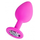 Розовая анальная втулка Brilliant с прозрачным кристаллом - 8 см. - ToyFa - купить с доставкой в Саратове