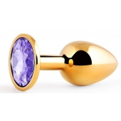Золотистая анальная пробка с фиолетовым стразом - 7,2 см. - Anal Jewelry Plug - купить с доставкой в Саратове