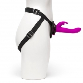 Лиловый страпон Rechargeable Vibrating Strap-On Harness Set - 17,6 см. - Happy Rabbit - купить с доставкой в Саратове