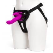 Лиловый страпон Rechargeable Vibrating Strap-On Harness Set - 17,6 см. - Happy Rabbit - купить с доставкой в Саратове