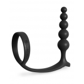 Черная анальная цепочка с эрекционным кольцом Ass-gasm Cockring Anal Beads - Pipedream - в Саратове купить с доставкой