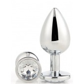 Серебристая анальная втулка с прозрачным кристаллом - 7,1 см. - Dream Toys - купить с доставкой в Саратове
