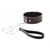 Черный широкий ошейник с красной строчкой и поводком - Crazy Handmade - купить с доставкой в Саратове Черный широкий ошейник с красной строчкой и поводком - Crazy Handmade - купить с доставкой в Саратове