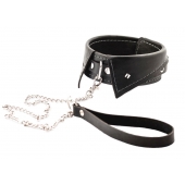 Черный ошейник-воротничок с металлическим поводком - Crazy Handmade - купить с доставкой в Саратове Черный ошейник-воротничок с металлическим поводком - Crazy Handmade - купить с доставкой в Саратове