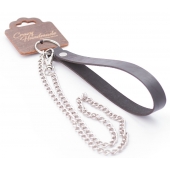 Серебристый металлический поводок с кожаной черной ручкой - 80 см. - Crazy Handmade - купить с доставкой в Саратове