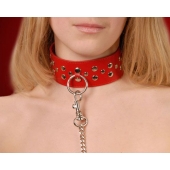 Красный кожаный ошейник с карабином и поводком - Sitabella - купить с доставкой в Саратове Красный кожаный ошейник с карабином и поводком - Sitabella - купить с доставкой в Саратове