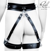 Черный кожаный пояс с гартерами - S-M - Notabu - купить с доставкой в Саратове