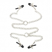 Серебристые зажимы для сосков и половых губ на тонкой цепочке - Notabu - купить с доставкой в Саратове