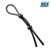 Черное силиконовое лассо с двумя шариками для утяжки - Sex Expert - в Саратове купить с доставкой