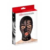 Черная кружевная маска на голову с отверстиями для глаз и рта - Fetish Tentation - купить с доставкой в Саратове