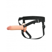 Телесный полый страпон на черных ремнях Hollow Silicone Strap-on - 17,8 см. - Pipedream - купить с доставкой в Саратове