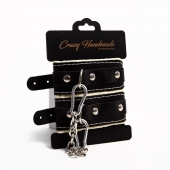 Черные скругленные наручники с мягкой бежевой подкладкой - Crazy Handmade - купить с доставкой в Саратове
