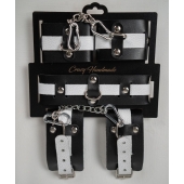 Набор фиксаторов из черной и белой натуральной кожи - Crazy Handmade - купить с доставкой в Саратове Набор фиксаторов из черной и белой натуральной кожи - Crazy Handmade - купить с доставкой в Саратове