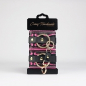 Черные кожаные наручники с розовой строчкой - Crazy Handmade - купить с доставкой в Саратове Черные кожаные наручники с розовой строчкой - Crazy Handmade - купить с доставкой в Саратове