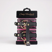 Черные кожаные оковы с розовой строчкой - Crazy Handmade - купить с доставкой в Саратове Черные кожаные оковы с розовой строчкой - Crazy Handmade - купить с доставкой в Саратове