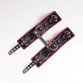 Черные кожаные оковы с розовой строчкой - Crazy Handmade - купить с доставкой в Саратове Черные кожаные оковы с розовой строчкой - Crazy Handmade - купить с доставкой в Саратове