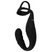 Черное эрекционное кольцо со стимуляцией промежности и анальной пробкой Cock Ring with RC Prostate Plug - Orion - в Саратове купить с доставкой