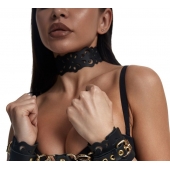 Черный ажурный чокер с золотистой фурнитурой - Crazy Handmade - купить с доставкой в Саратове