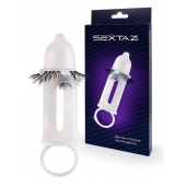 Эластичная насадка на пенис с подхватом мошонки и стимулирующими «ресничками» - Sextaz - в Саратове купить с доставкой