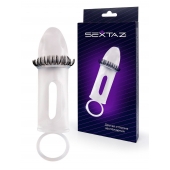 Закрытая насадка на пенис с подхватом мошонки и стимулирующими «ресничками» - Sextaz - в Саратове купить с доставкой