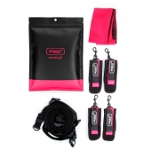 Черно-розовый эротический набор: фиксатор, оковы, наручники, повязка - Erokay - купить с доставкой в Саратове