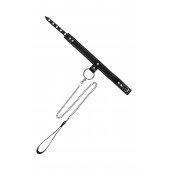 Черный узкий однослойный ошейник с серебристым поводком-цепочкой - Pecado - купить с доставкой в Саратове