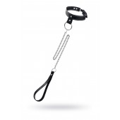 Черный узкий однослойный ошейник с серебристым поводком-цепочкой - Pecado - купить с доставкой в Саратове