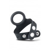 Черное эрекционное кольцо с подхватом мошонки на кнопках VS6 - Blush Novelties - в Саратове купить с доставкой