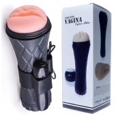 Телесный мастурбатор-вагина в черной колбе с вибрацией - Boys of Toys - в Саратове купить с доставкой