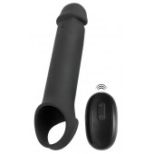 Черная вибронасадка для пениса с хомутом для мошонки и пультом ДУ Remote Controlled Penis Extension - Orion - в Саратове купить с доставкой