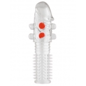 Гелевая прозрачная насадка с шариками и шипами - 14 см. - Toyfa Basic - в Саратове купить с доставкой