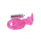Розовая вибронасадка со стимулятор клитора   Язычок - Toyfa Basic - в Саратове купить с доставкой