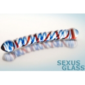 Двусторонний стеклянный фаллос с разноцветными спиралями - Sexus купить с доставкой в интернет-магазине Orgasmix в Саратове Двусторонний стеклянный фаллос с разноцветными спиралями - Sexus