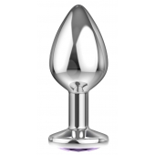 Малая серебристая анальная пробка Diamond Purple Sparkle Small с фиолетовым кристаллом - 7 см. - Lola Games - купить с доставкой в Саратове