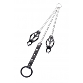 Черно-серебристые зажимы для сосков с кольцом для пениса TOYFA Metal - ToyFa - купить с доставкой в Саратове