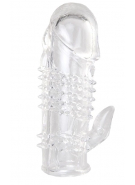 Прозрачная гелевая насадка с шипами и клиторальным отростком - 13 см. - Toyfa Basic - в Саратове купить с доставкой