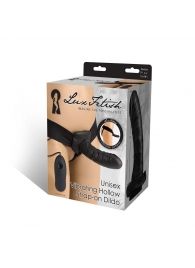 Чёрный полый страпон с вибрацией Unisex Vibrating Hollow Strap-On - 14 см. - Lux Fetish - купить с доставкой в Саратове