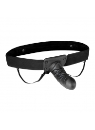 Чёрный полый страпон с вибрацией Unisex Vibrating Hollow Strap-On - 14 см. - Lux Fetish - купить с доставкой в Саратове