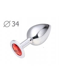 Коническая серебристая анальная втулка с красным кристаллом - 8,2 см. - Anal Jewelry Plug - купить с доставкой в Саратове