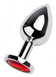 Серебристая коническая анальная пробка с красным кристаллом - 8 см. - ToyFa - купить с доставкой в Саратове