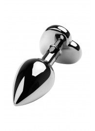 Серебристая коническая анальная пробка с красным кристаллом-сердечком - 7 см. - ToyFa - купить с доставкой в Саратове