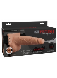 Телесный полый страпон с имитацией эякуляции 7.5  Hollow Squirting Strap-On with Balls Flesh - 21,6 см. - Pipedream - купить с доставкой в Саратове