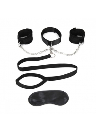 Чёрный ошейник с наручниками и поводком Collar Cuffs   Leash Set - Lux Fetish - купить с доставкой в Саратове