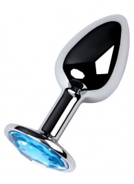 Серебристая конусовидная анальная пробка с голубым кристаллом - 7 см. - ToyFa - купить с доставкой в Саратове