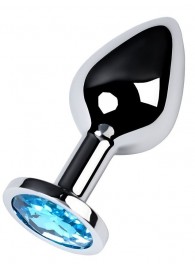 Серебристая конусовидная анальная пробка с голубым кристаллом - 8 см. - ToyFa - купить с доставкой в Саратове