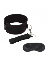 Черный ошейник с длинным поводком Collar and Leash Set - Lux Fetish - купить с доставкой в Саратове