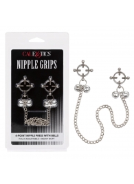 Металлические зажимы для сосков на цепочке Nipple Grips 4-Point Nipple Press with Bells - California Exotic Novelties - купить с доставкой в Саратове